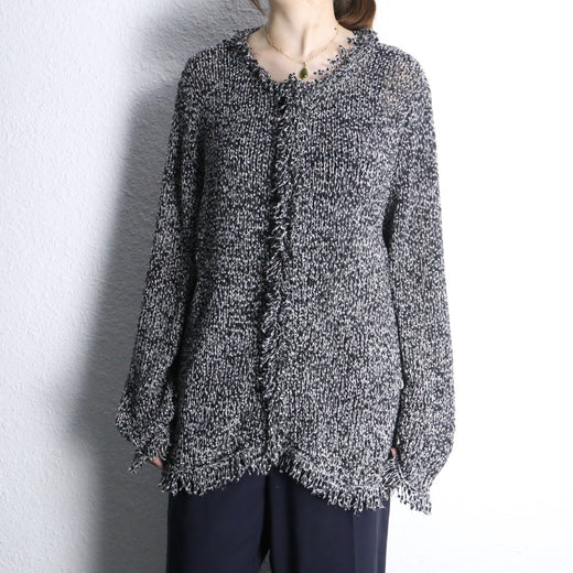 ”CHICO’S” monotone lame fringe knit cardigan