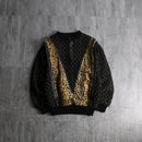 1980s vintage leather piping henry neck exotic knit