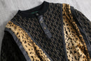 1980s vintage leather piping henry neck exotic knit