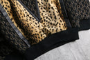 1980s vintage leather piping henry neck exotic knit