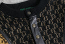 1980s vintage leather piping henry neck exotic knit