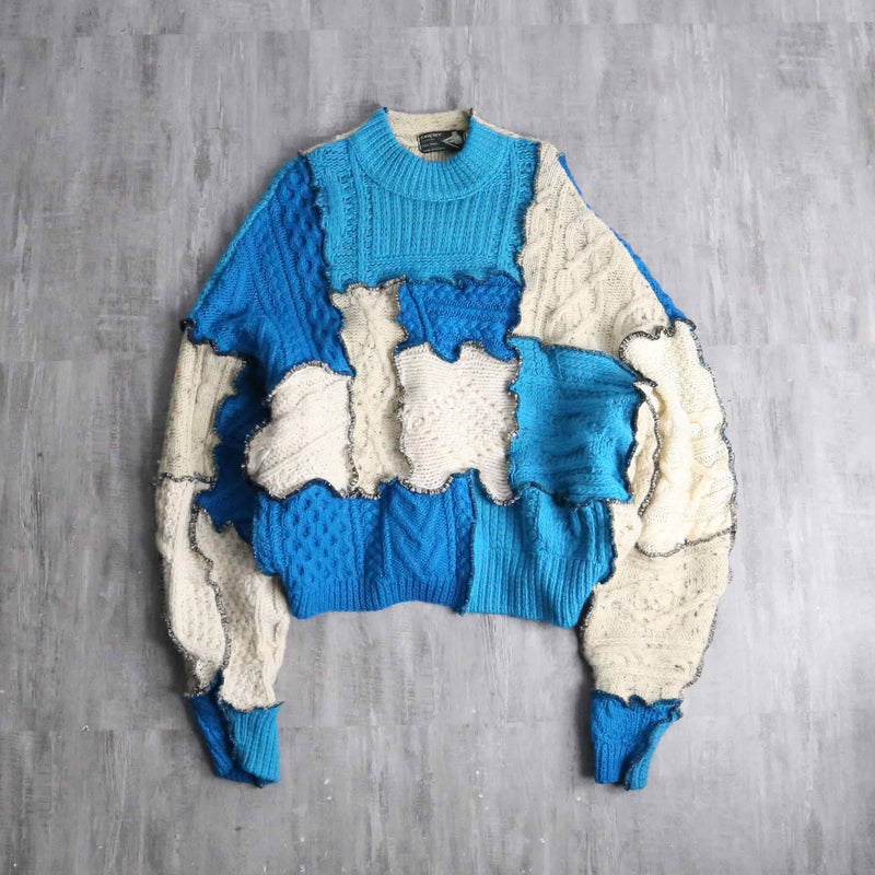 ''Re:make''blue× ivory docking pullover knit