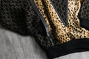 1980s vintage leather piping henry neck exotic knit