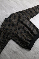 1980s vintage leather piping henry neck exotic knit