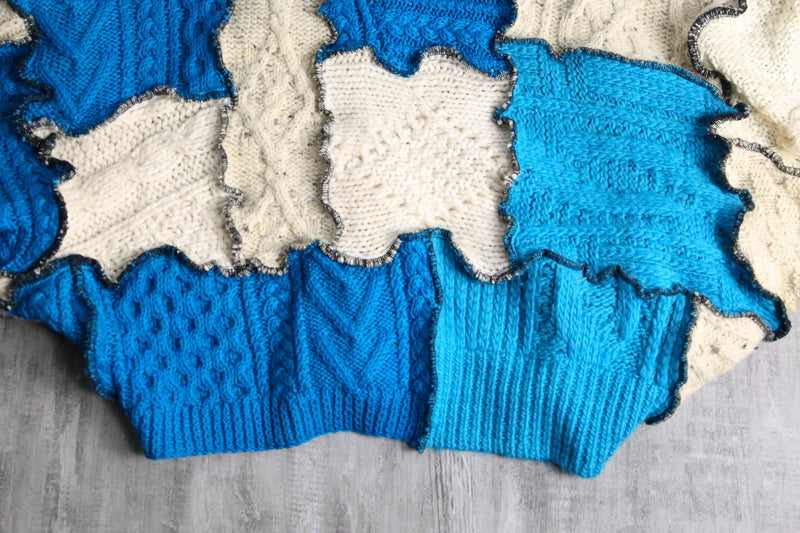 ''Re:make''blue× ivory docking pullover knit