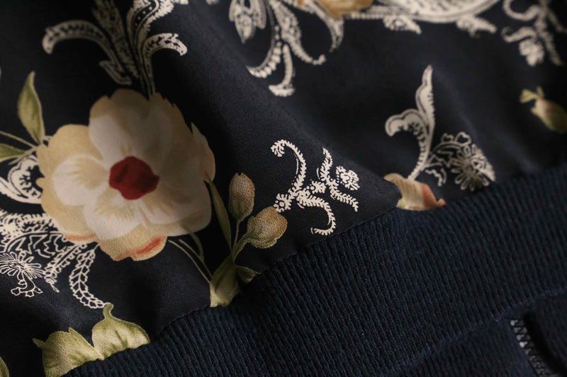 black botanical pattern zip blouson