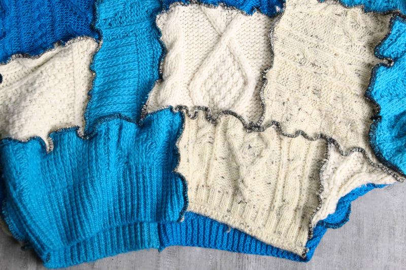 ''Re:make''blue× ivory docking pullover knit