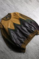 1990s SAXONY real leather combi knit pull