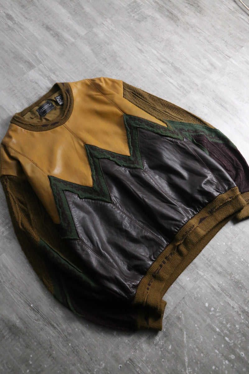 1990s SAXONY real leather combi knit pull