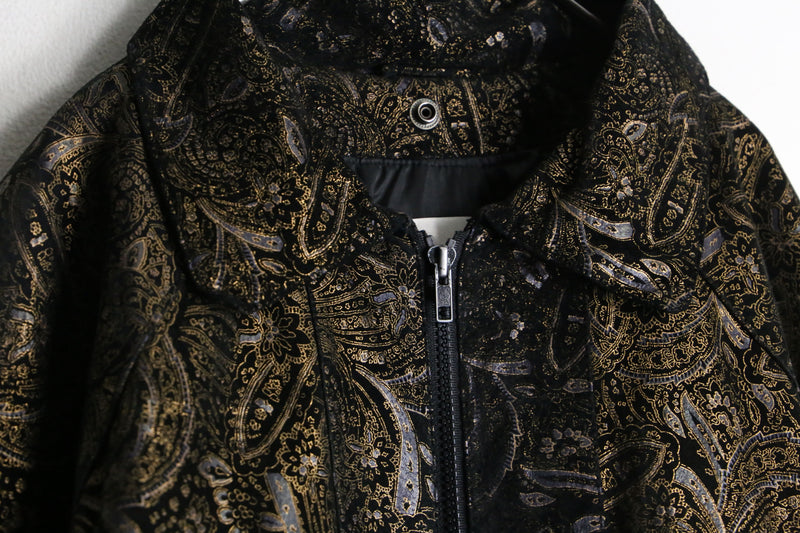 black gold paisley pattern bomber leather jacket