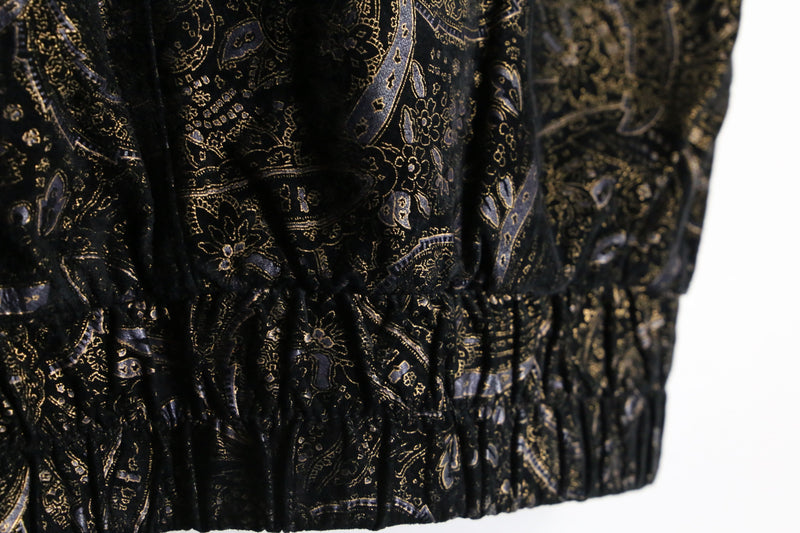 black gold paisley pattern bomber leather jacket