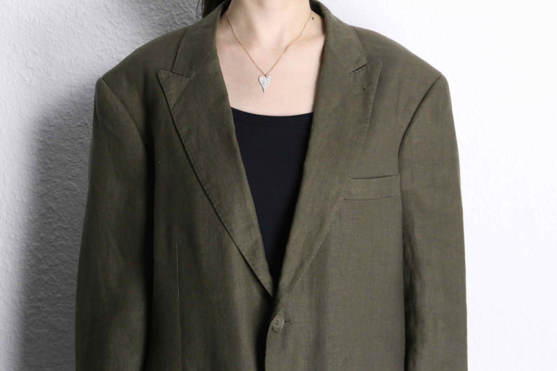 olive brown 2B single 2peace linen suit set up