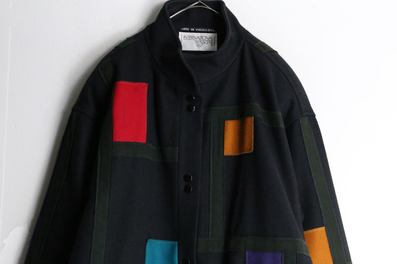 black mondrian pattern middle jacket