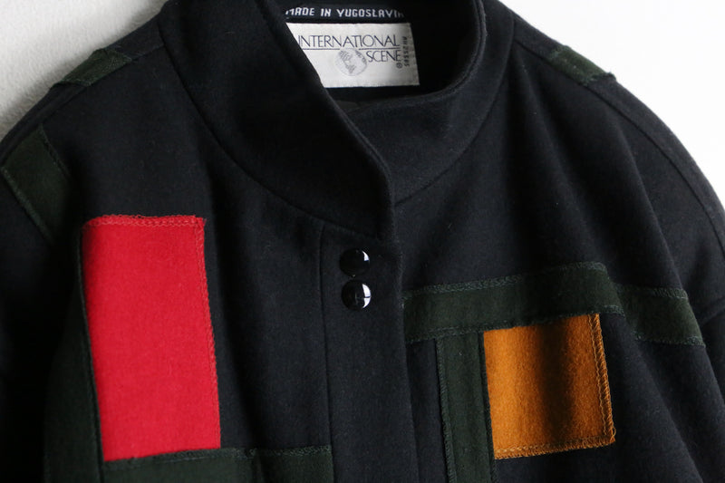 black mondrian pattern middle jacket