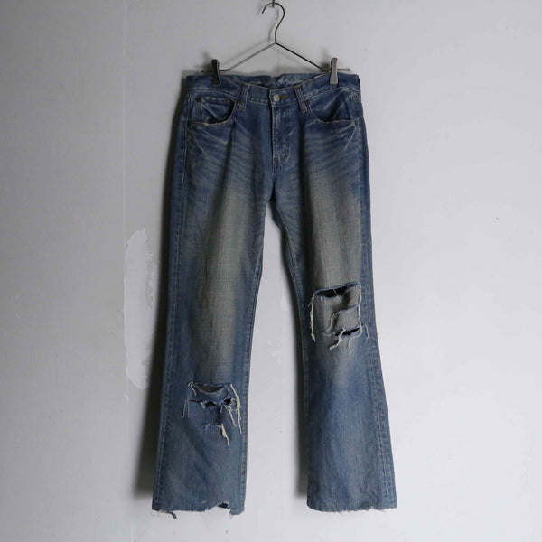 wide straight damage denim pants