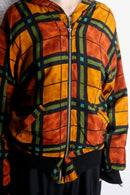 multi color check viscose zip hoodie
