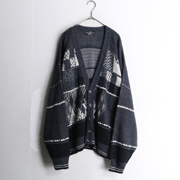 dark tone mulch pattern border design knit cardigan