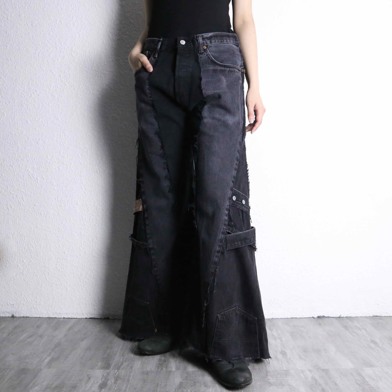 Re:make” 2 tone black flare denim pants