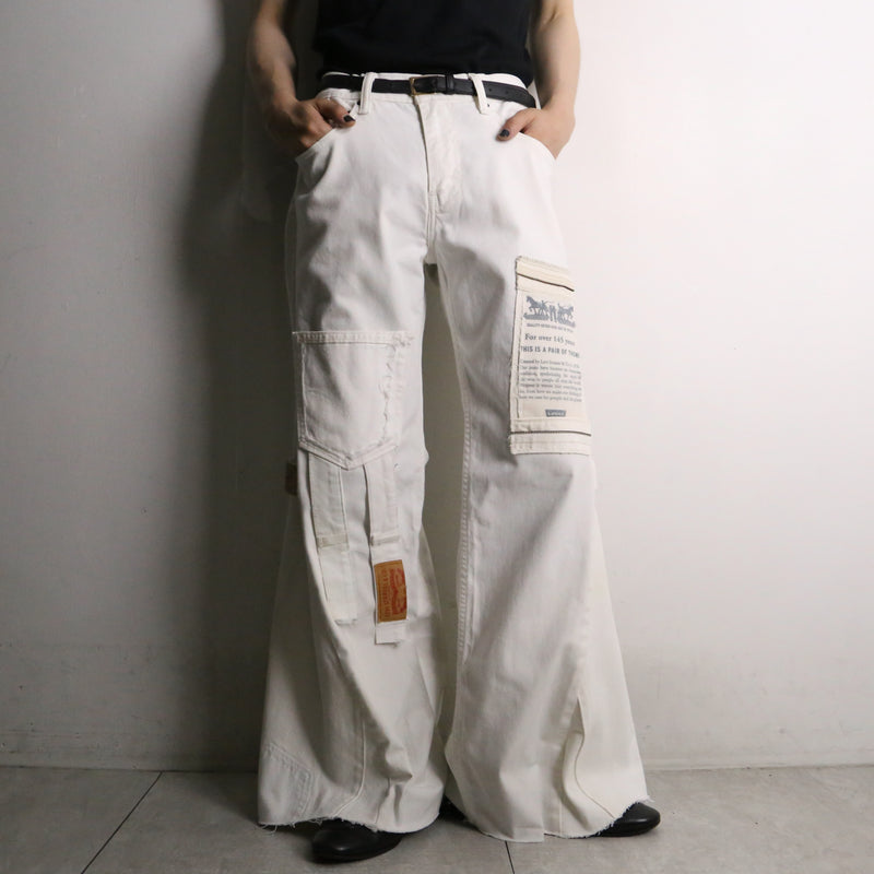 "Re:make" pocket patch design white buggy flare denim