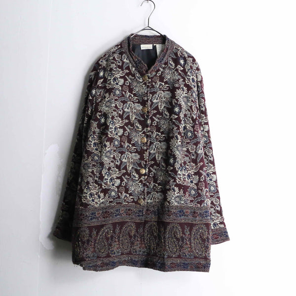 “WHITE STAG” flower design gobelin jacket