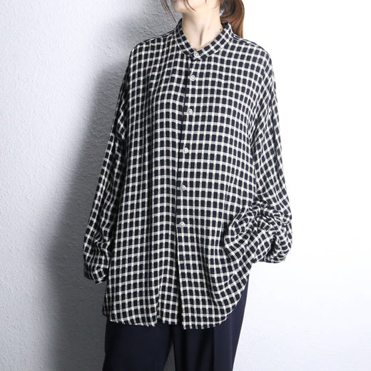 black and white check drape long shirt