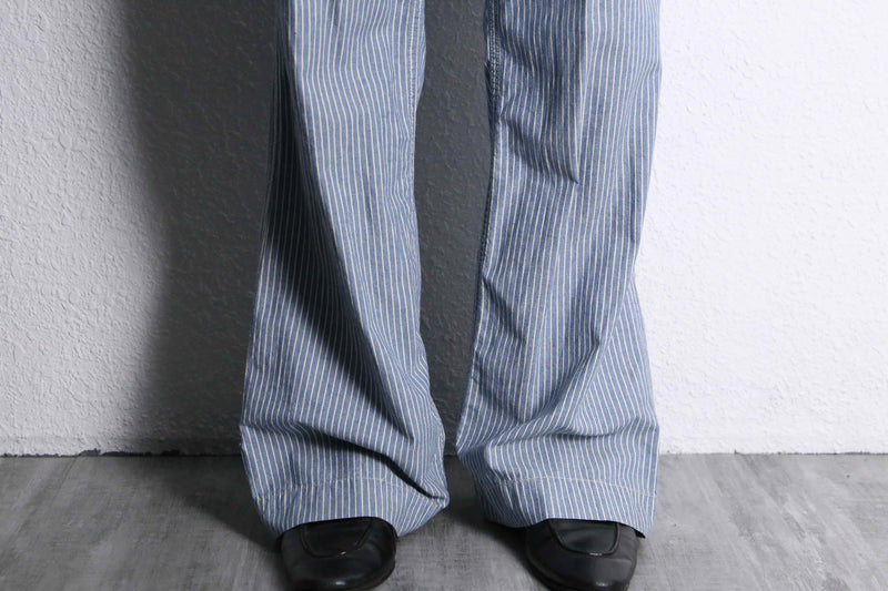 "LAUREN RL" blue stripe cotton flare pants