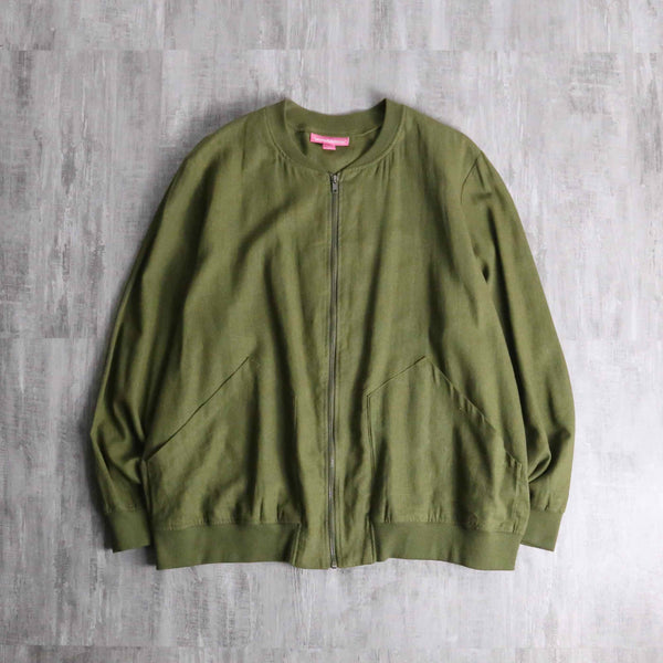 khaki color zip-up blouson