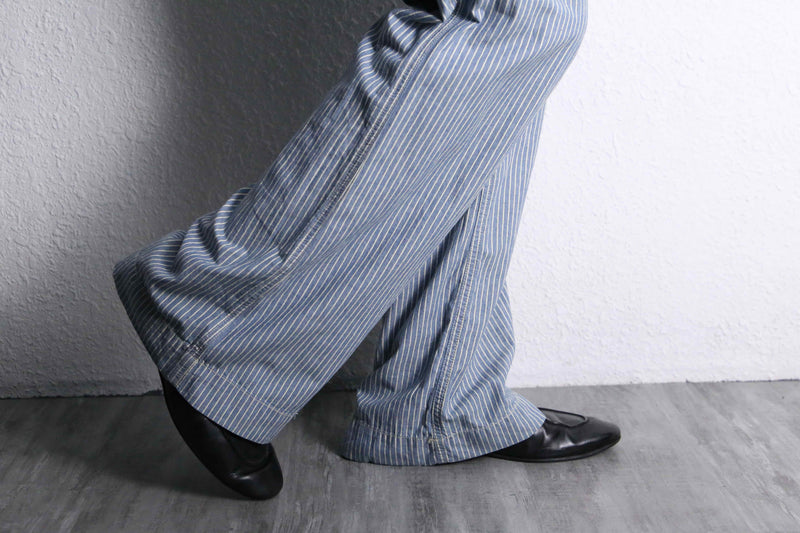"LAUREN RL" blue stripe cotton flare pants