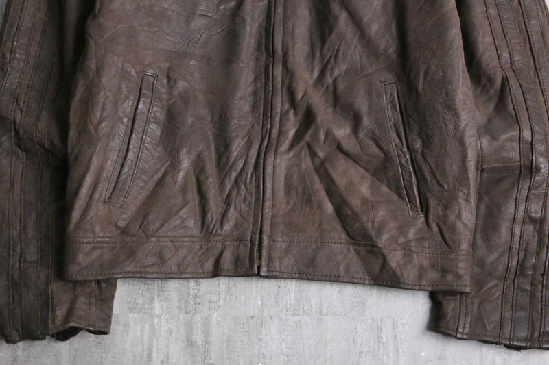 "Timberland" shoulder line brown leather single rider's jacket
