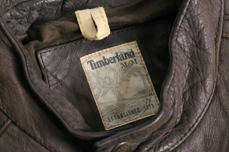 "Timberland" shoulder line brown leather single rider's jacket