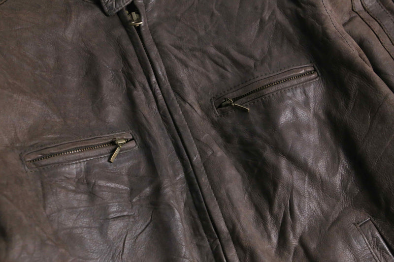"Timberland" shoulder line brown leather single rider's jacket