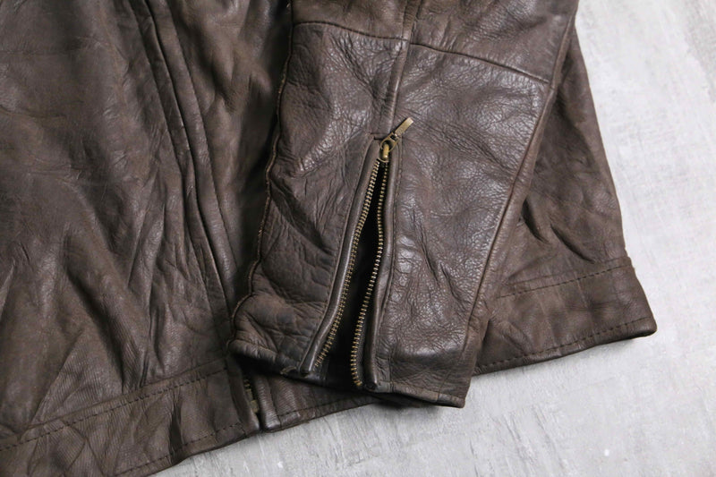 "Timberland" shoulder line brown leather single rider's jacket