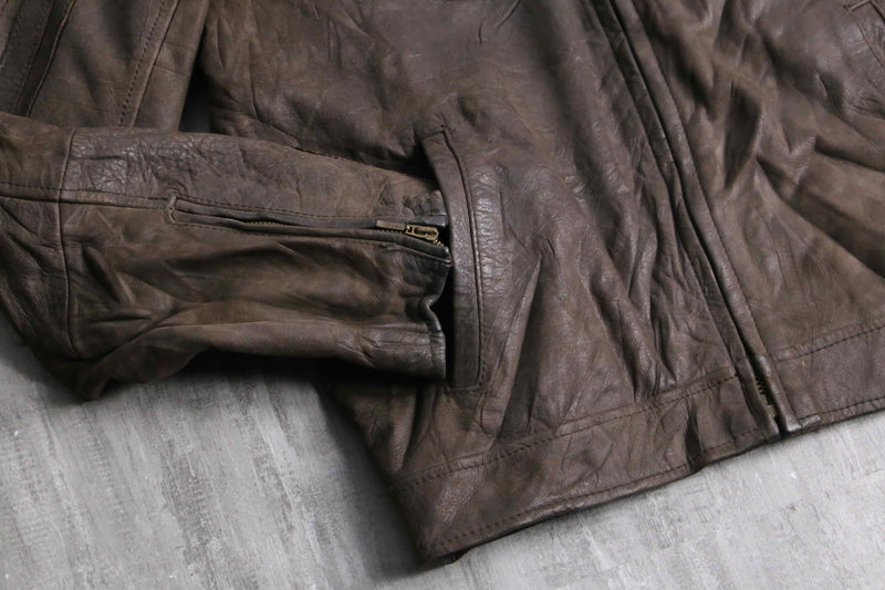 "Timberland" shoulder line brown leather single rider's jacket