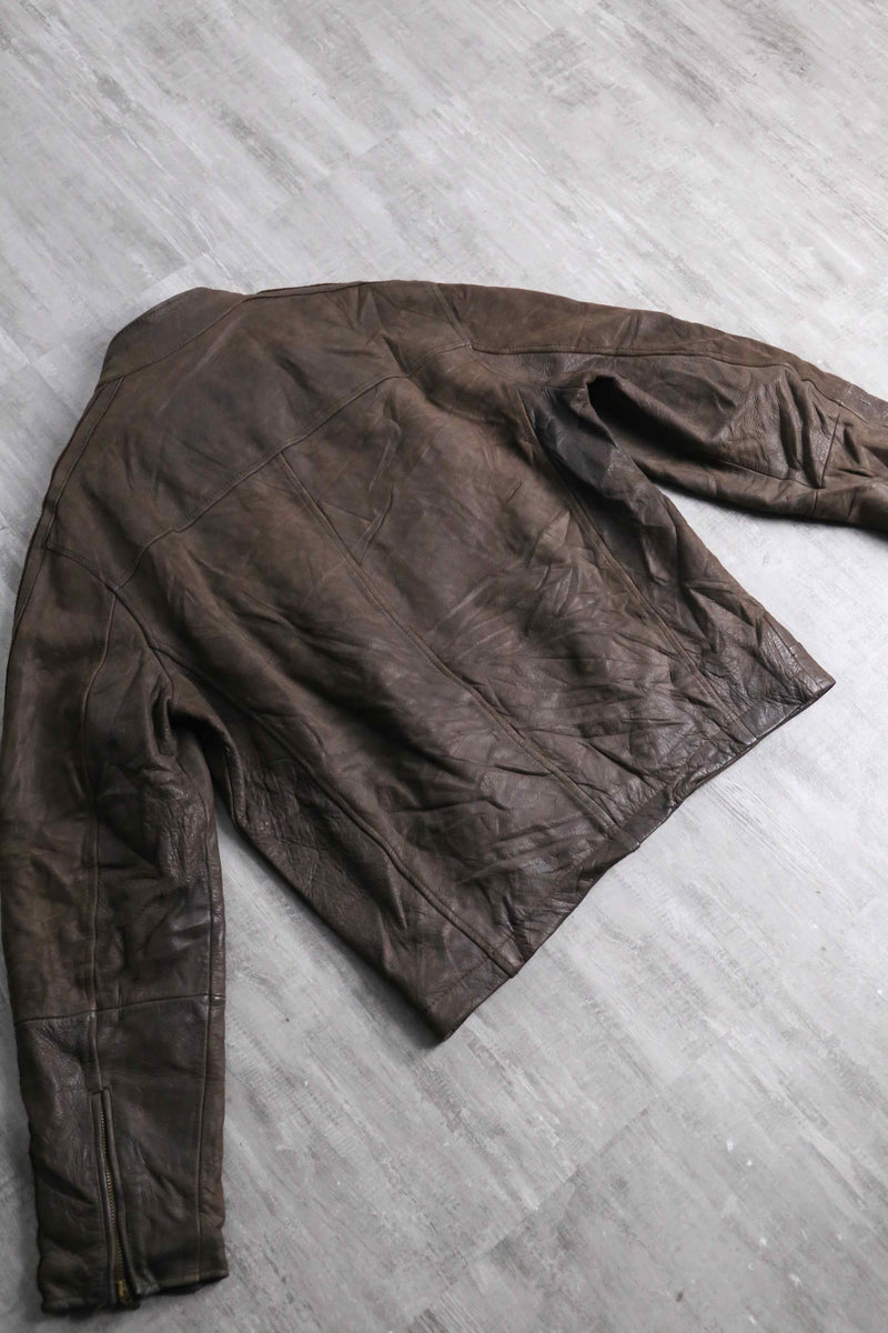 "Timberland" shoulder line brown leather single rider's jacket