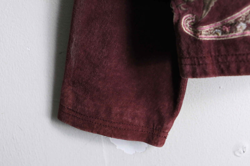 burgundy botanical embroidery suede jacket