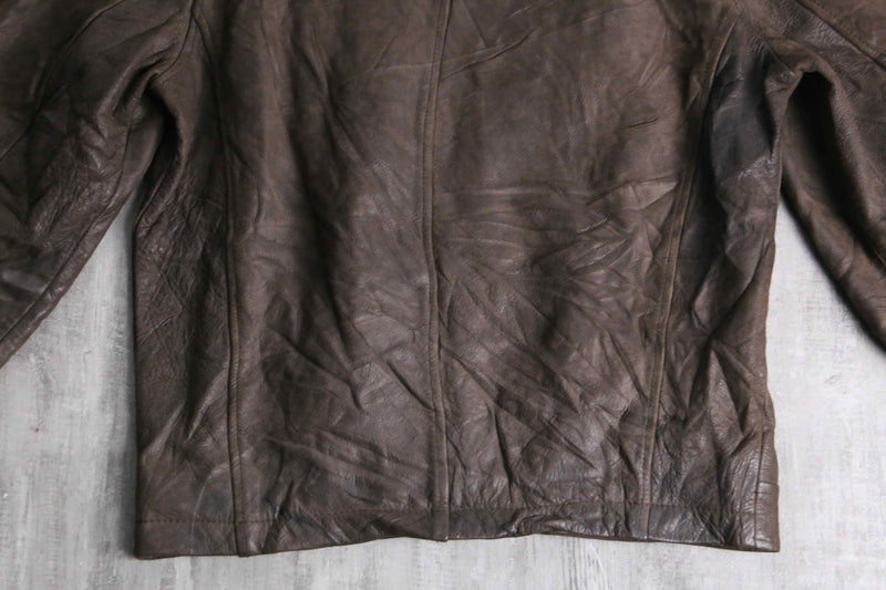 "Timberland" shoulder line brown leather single rider's jacket