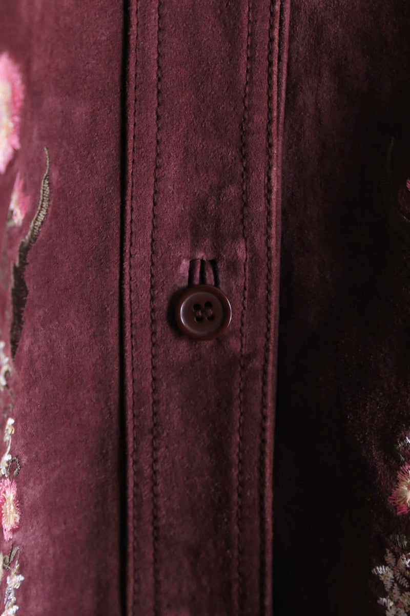 burgundy botanical embroidery suede jacket