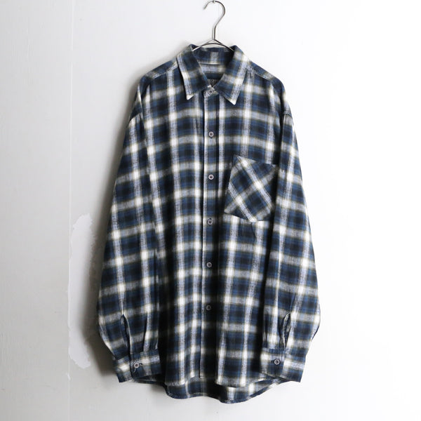 brown × blue ombre check pattern L/S shirt