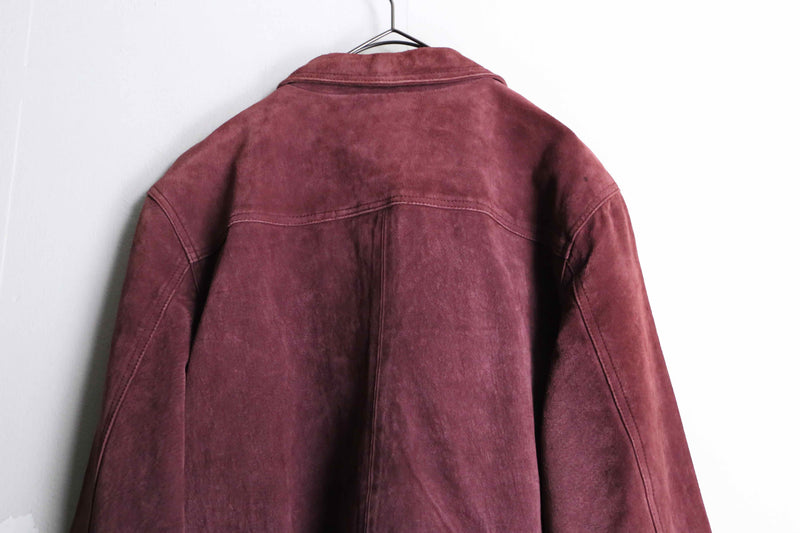 burgundy botanical embroidery suede jacket