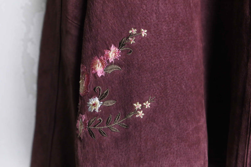 burgundy botanical embroidery suede jacket