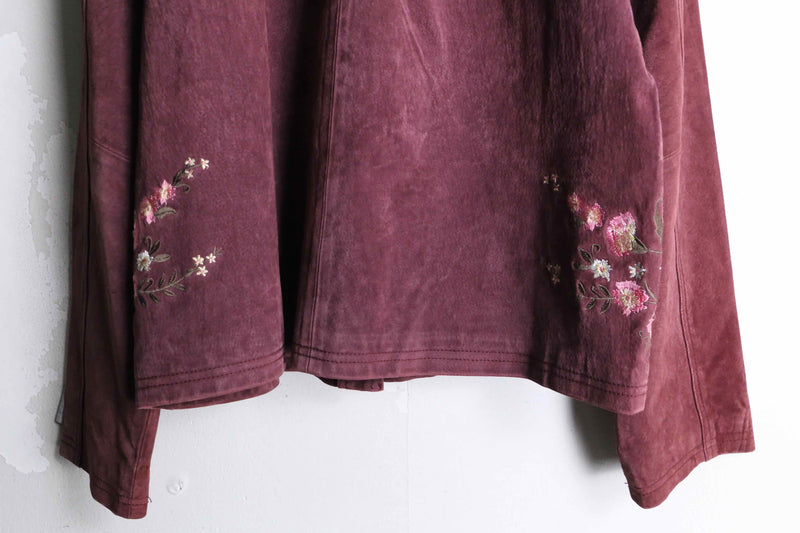 burgundy botanical embroidery suede jacket