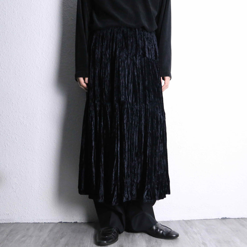 black velour long tiered skirt