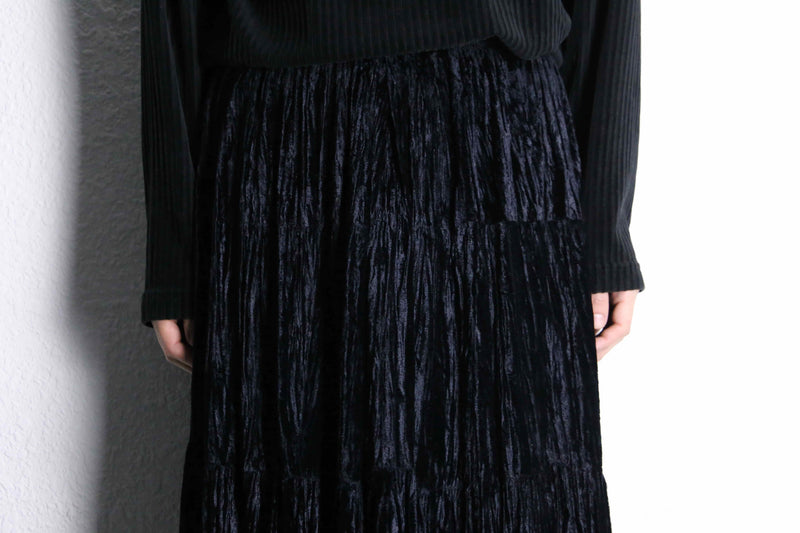 black velour long tiered skirt