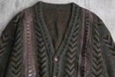 faux leather trim pattern knit cardigan