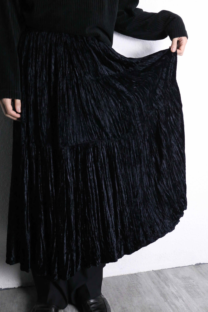 black velour long tiered skirt