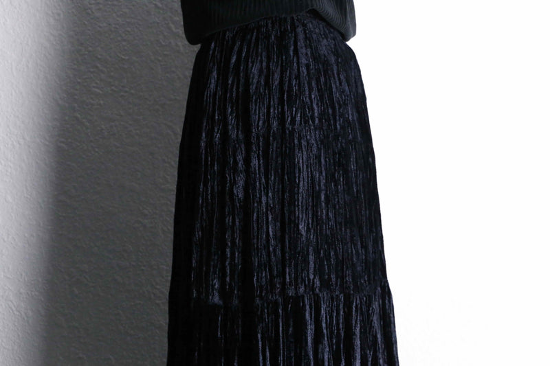 black velour long tiered skirt