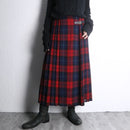 red navy tartan check wool kilt wrap skirt