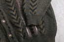 faux leather trim pattern knit cardigan