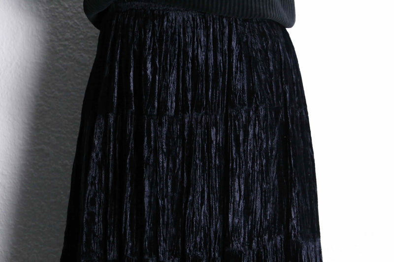 black velour long tiered skirt