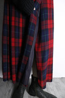 red navy tartan check wool kilt wrap skirt